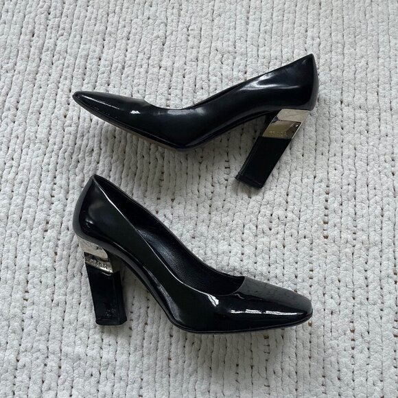 Prada Shoes - Prada Women's SIlver Accent Black Patent Leather Pumps - Size 8/38.5